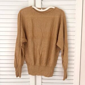 Gold Metallic Knit Batwing Sweater Top - S